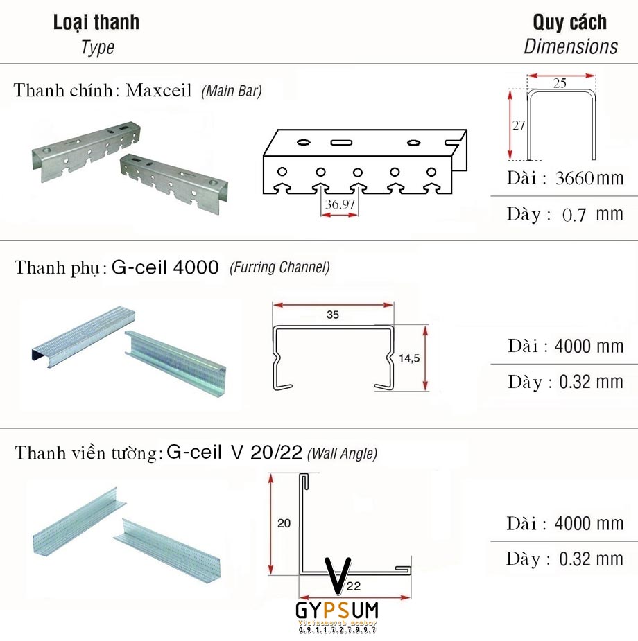 Khung xương trần chìm Maxceil khung trung cấp - Vinagymsum