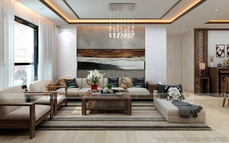 Thiết kế mẫu trần thạch cao mới lạ cho phòng khách căn hộ Goldmark City nhà anh Hùng Thiết kế mẫu trần thạch cao mới lạ cho phòng khách căn hộ Goldmark City nhà anh Hùng