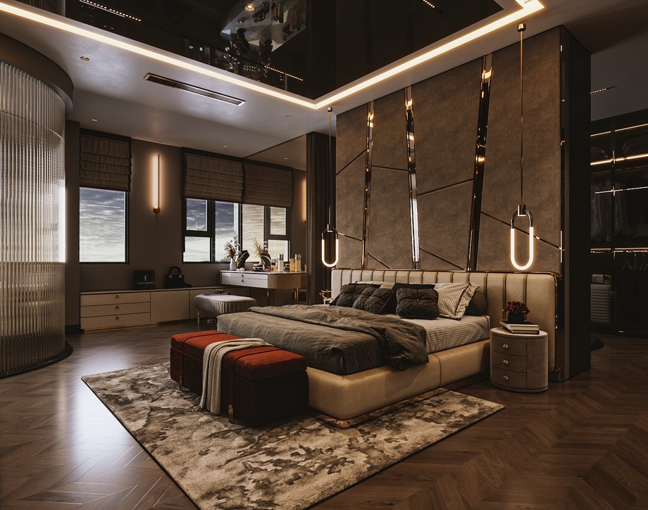 Trần thạch cao phòng ngủ chung cư giật cấp Trần thạch cao phòng ngủ chung cư giật cấp