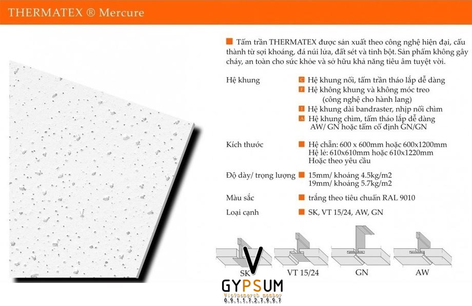 Tấm sợi khoáng Thermatex AMF Mercure Tấm sợi khoáng Thermatex AMF Mercure