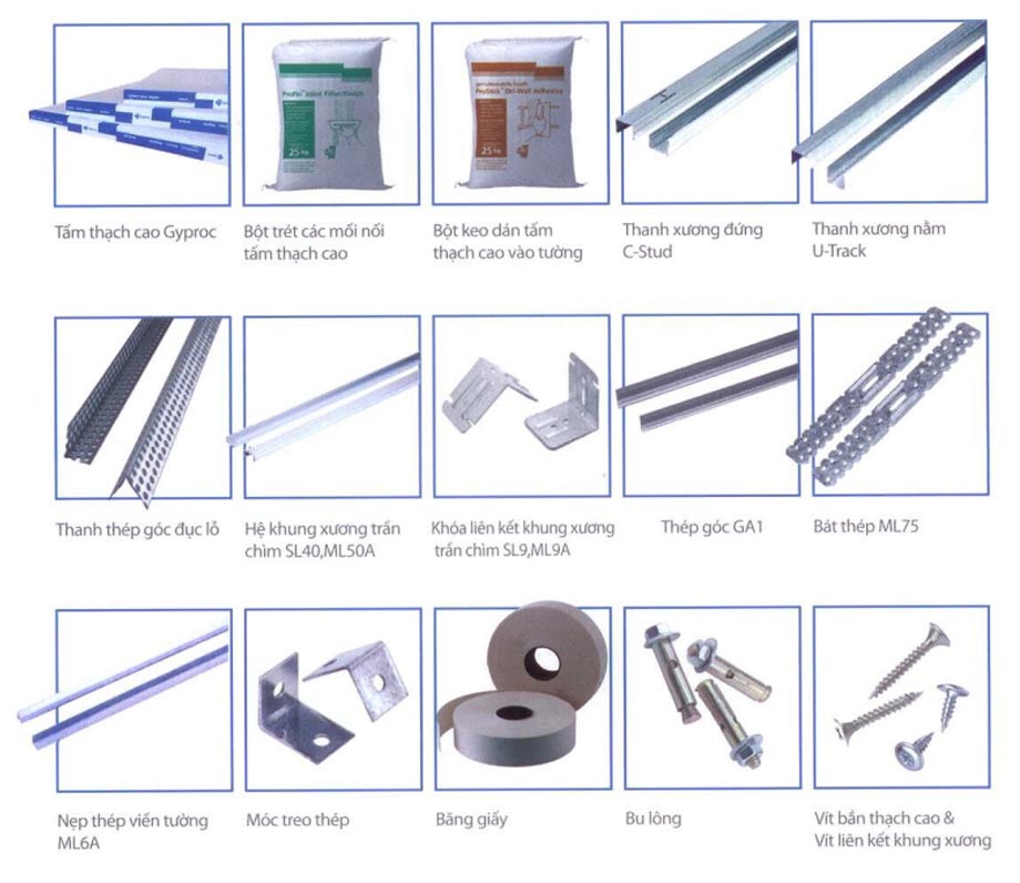 Các phụ kiện sử dụng khi sử dụng tấm thạch cao tiêu chuẩn Gyproc Các phụ kiện sử dụng khi sử dụng tấm thạch cao tiêu chuẩn Gyproc