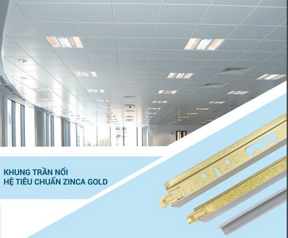 Ứng dụng khung trần nổi hệ tiêu chuẩn Zinca Gold