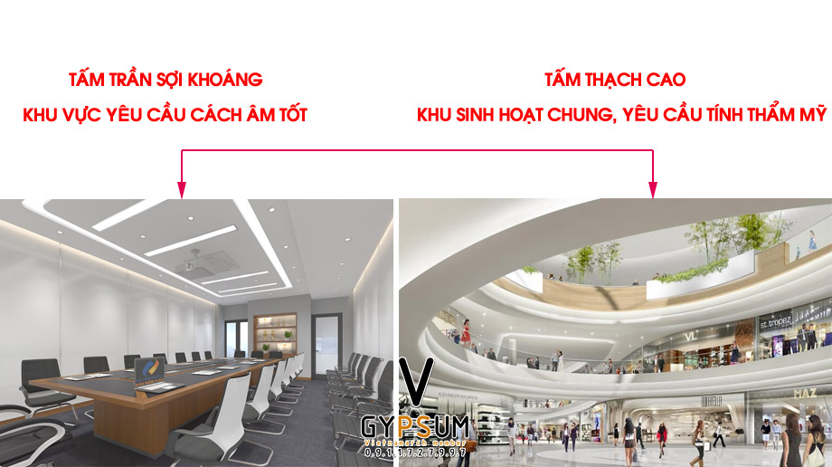 Sự khác biệt giữa tấm trần sợi khoáng và tấm thạch cao
